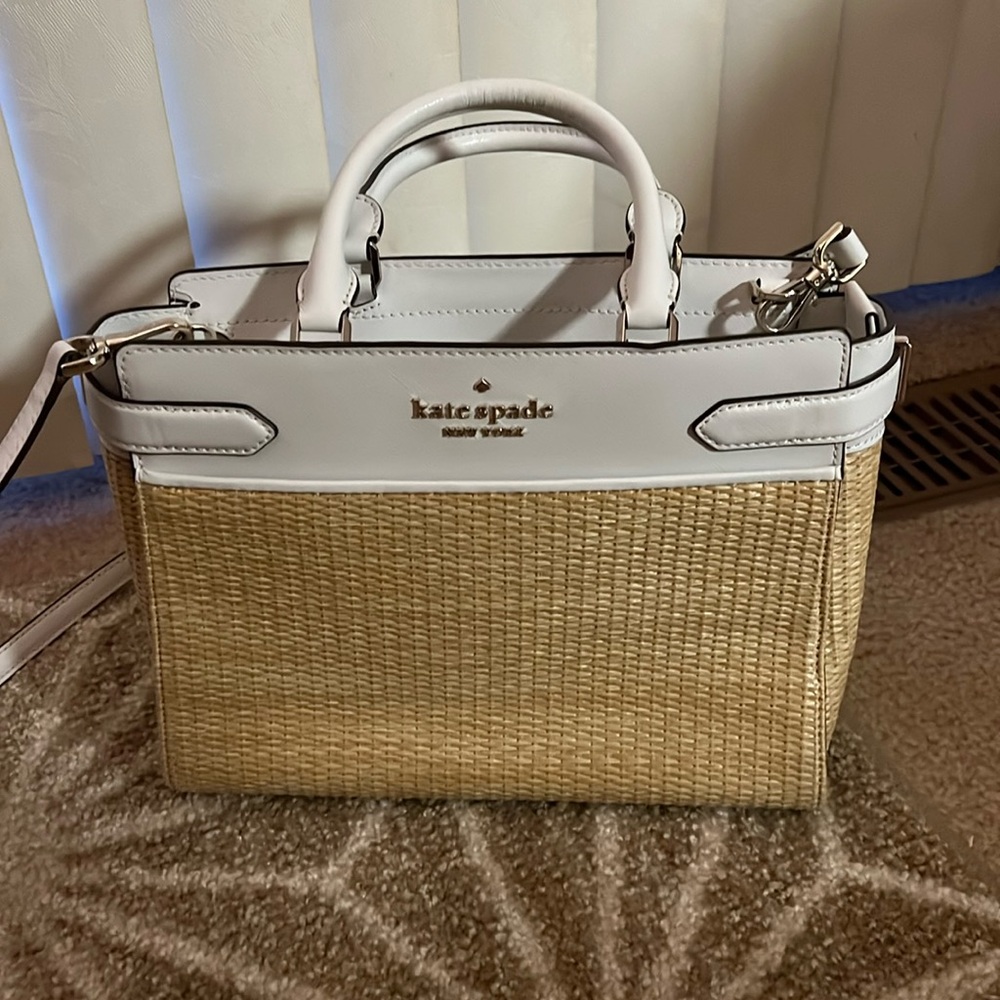 Kate Spade White Leather and Straw Handbag